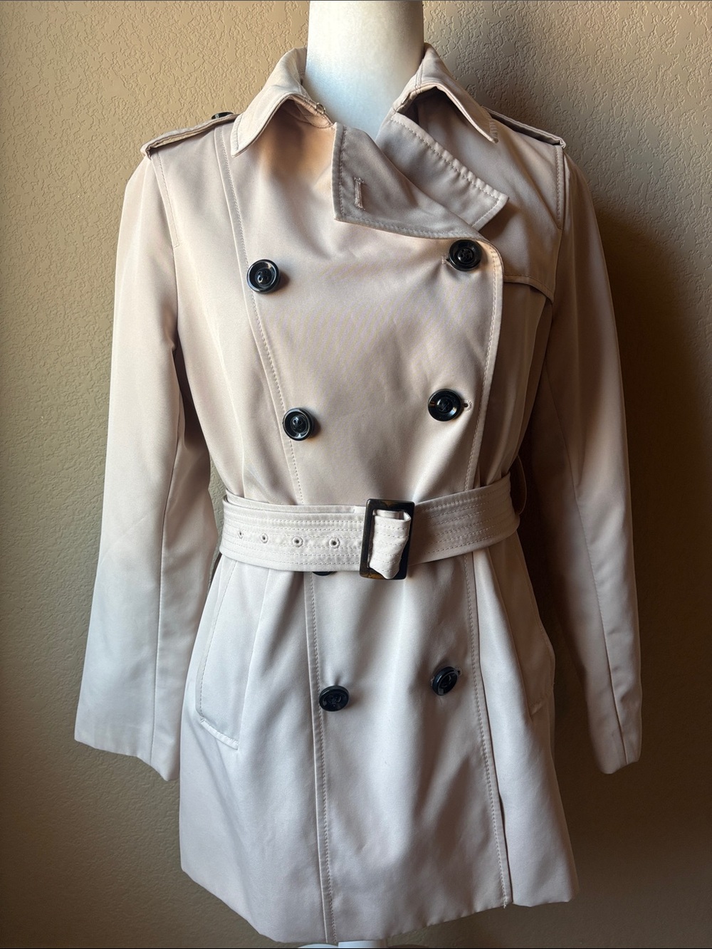 Lands' End Double-Breasted Trench Coat in Light Beige